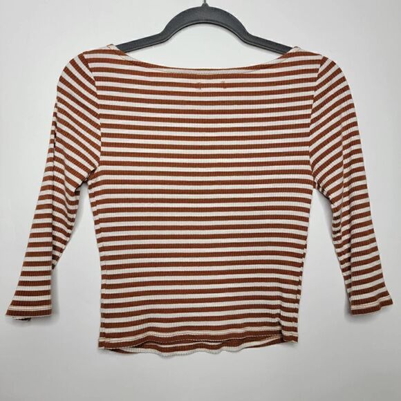 Striped Brown and White Women's Top - Picture 7 of 8